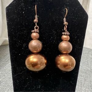 Copper Pearls and Beads Earrings Stylish Fashionable, Dangling Drops.